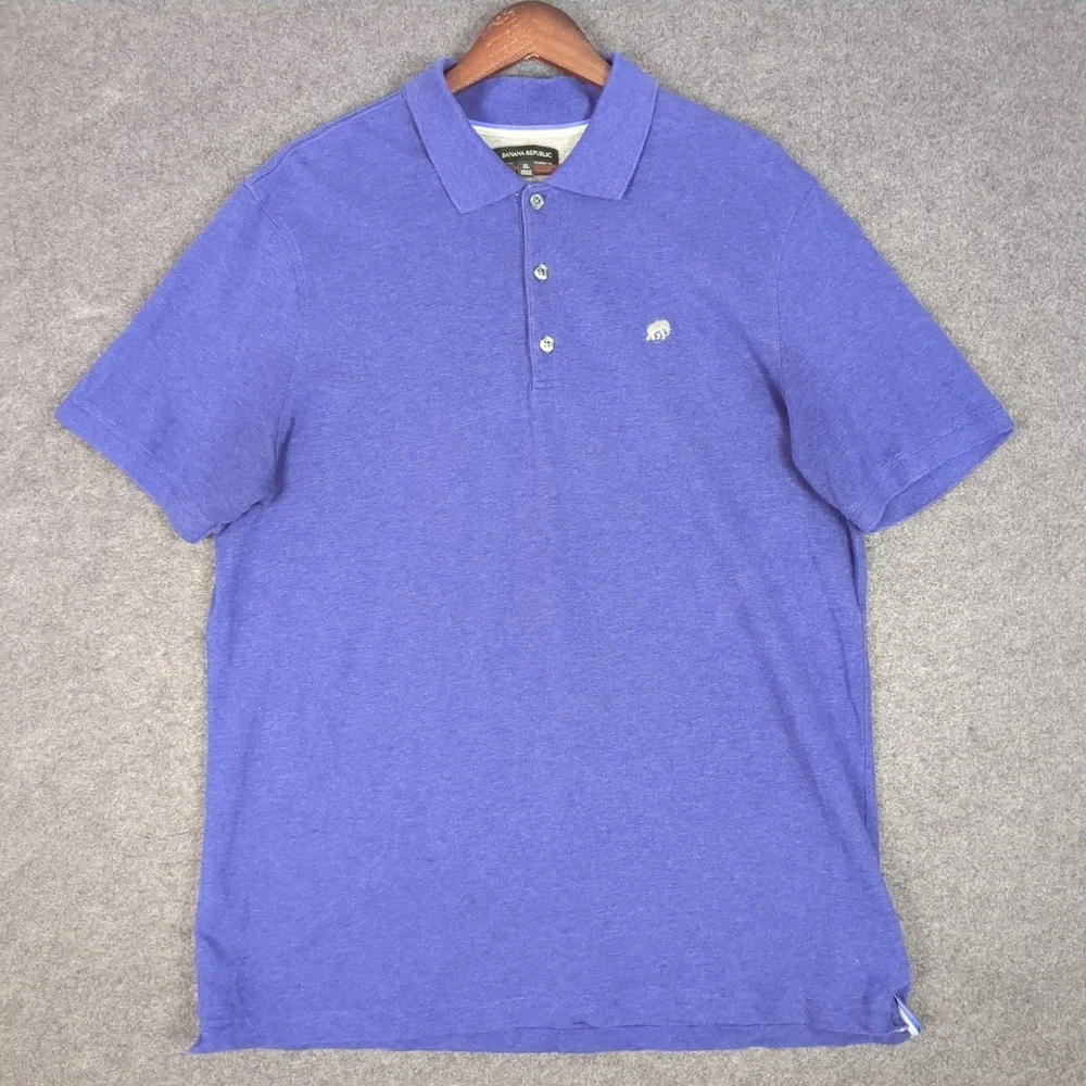 Banana Republic Mens XL Purple Heathered Elephant Logo Short Sleeve Polo Shirt